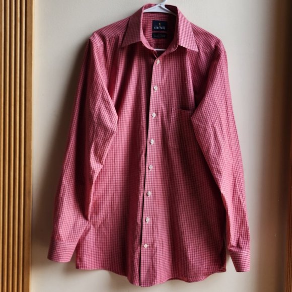 Stafford Red Check Button Down Shirt Size Large - Picture 9 of 16